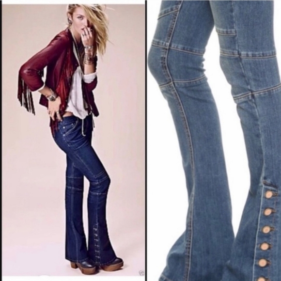 Free People Skylar Flare Moto 7-Button Side Hem Jeans Women's Size 28 - Picture 1 of 6